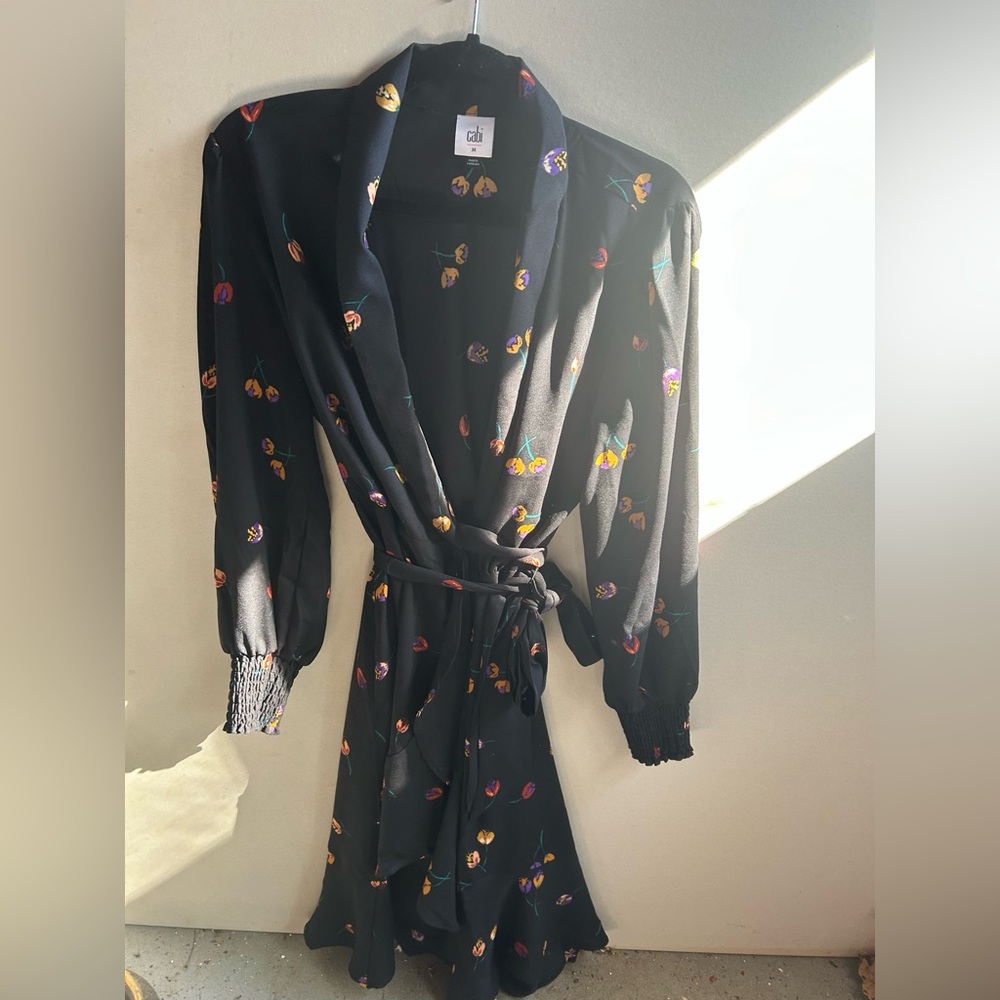 Cabi Black Floral Wrap Dress